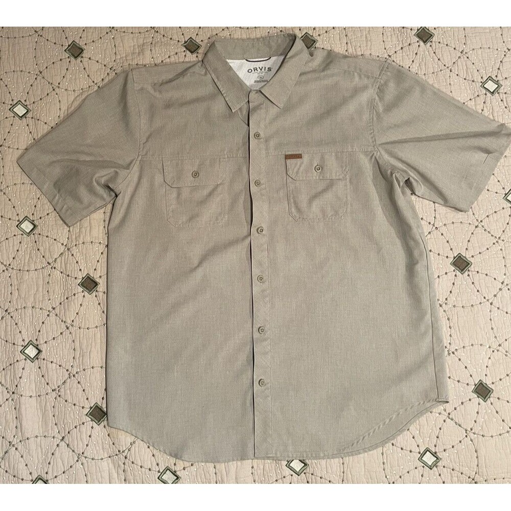 Orvis Classic Collection Men Short Sleeve Shirt Size XXL Biege